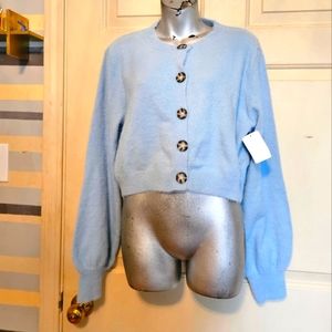 pink lily blue ballon sleeve cardigan